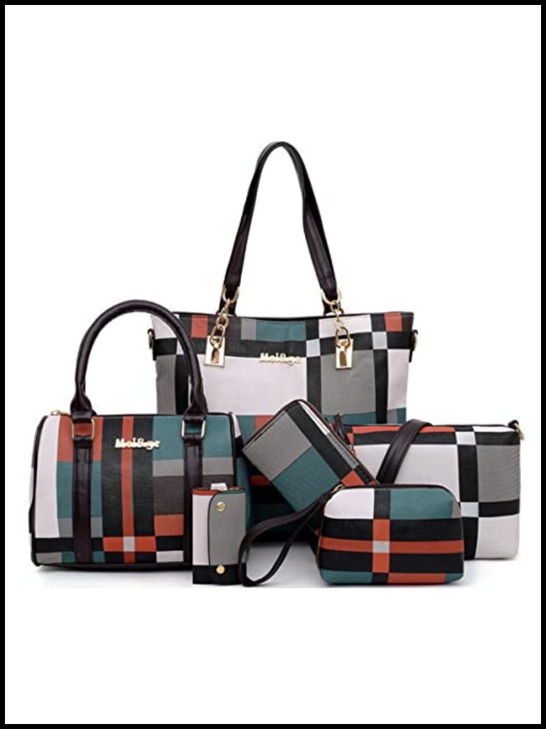 6-Piece Pu Leather Handbag Set With Tote, Satchel, Crossbody & Wristlet